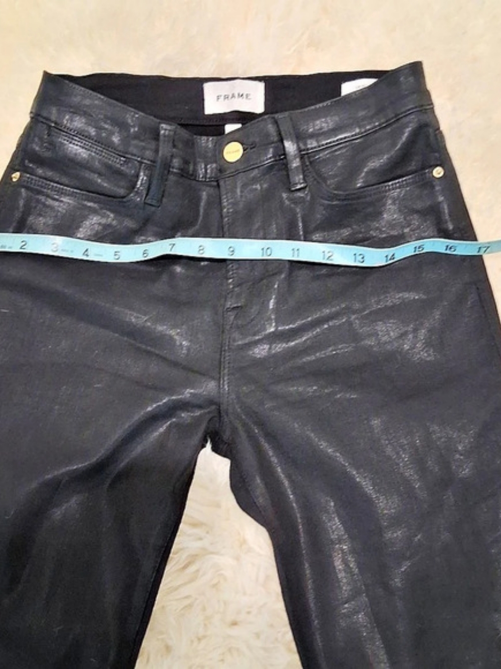 FRAME Le High Flare Coated Flare Jeans in Black Waist 29 - Picture 7 of 10